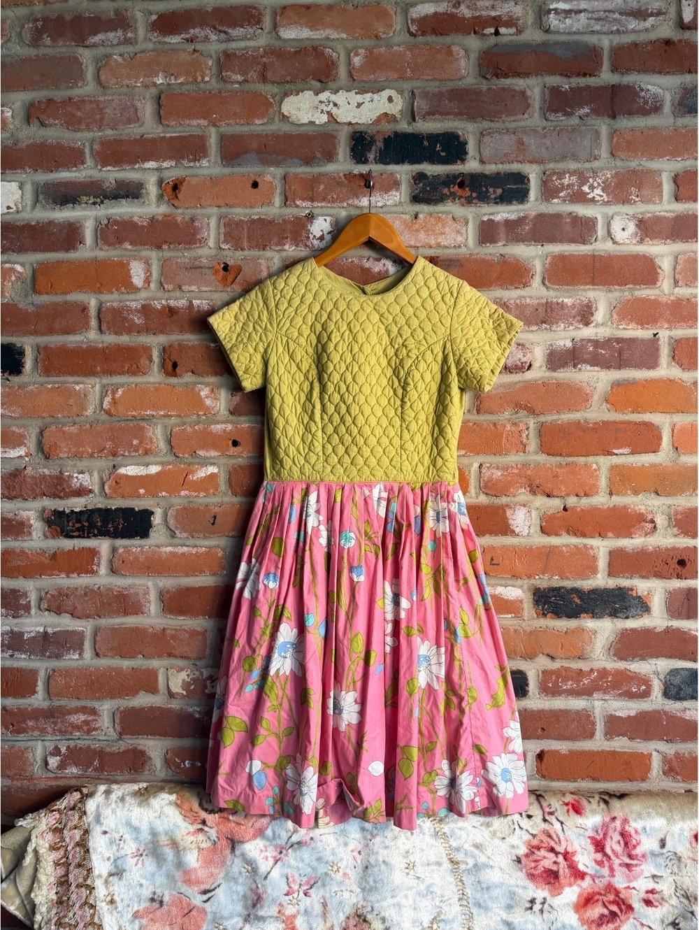 Vintage Swirl Quilted Top and Floral Skirt Dress
